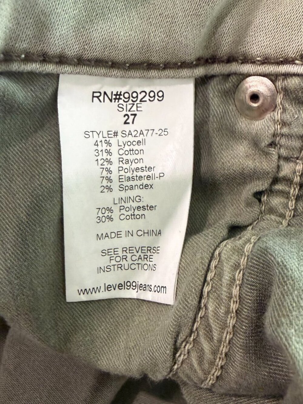 Level 99 / Anthropologie Olive Green Skinny Jean - Size 27 - Picture 6 of 8
